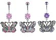 DANGLING GEM BUTTERFLY BELLY RING BNABFL169PRP-PURPLE