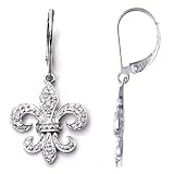14K White Gold Fleur de Lis Diamond Dangle Earrings