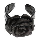 Black Rose Shaped Leather Bangle Bracelet in Snakeskin Pattern - Comfort Wear