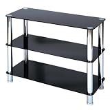 Black Glass Chrome and Steel 3 Tier Shelf Coffee End Table Unit