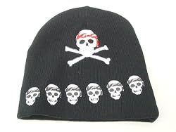 Black Beanie Embroidered Renegade Skull Crossbones Design, Yo Ho Yo Ho Skull Beanie