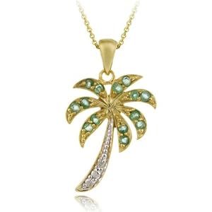 Buy 18K Gold over Sterling Silver Designer-Inspired Genuine Emerald Palm Tree Pendant by SilverSpeck.com