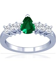 14K White Gold Pear Cut Emerald Ring With Sidestones