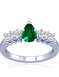 Platinum Pear Cut Emerald Ring With Sidestones