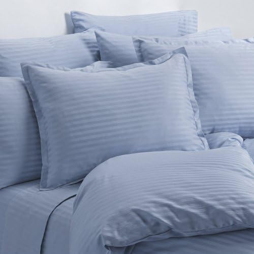 King Size Light Blue 400 Thread Count 100% Cotton Sateen Dobby Stripe Sheet Set