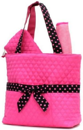 Bellaza Quilted Solid 3pc Diaper Tote Bag (Fuchsia/Black)