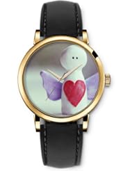 SPRAWL Aanalog Fashion Series Gold Ladies Watches of Genuine Black Leather Strap,Unique Wrist Watch for Women Girls Designed with cute angel