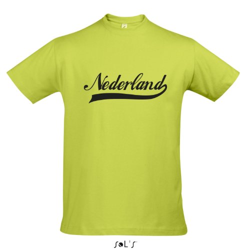 T-Shirt Nederland Oldschool Holland Oranje LÄNDERSHIRT EM / WM FAN Trikot S-XXL , Apple green – schwarz , S