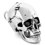 Mens Silver Stainless Steel Skull Gothic Heavy Biker Pendant Necklace