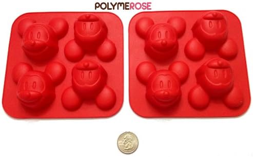 SET of TWO (2) Polymerose Silicone MICKEY Molds Pans; 4 Cavities Candy, chocolate, jelly, jello Molds.