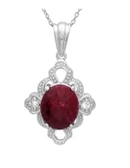 5ct Rough Cut Ruby and White Topaz Pendant-Necklace in Sterling Silver