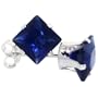 Sterling Silver Sapphire Blue 1 1/4 Carat Size (each) Princess Cut CZ Stud Earrings