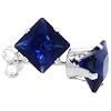 Sterling Silver Sapphire Blue 1 1/4 Carat Size (each) Princess Cut CZ Stud Earrings