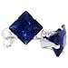Sterling Silver Sapphire Blue 1 1/4 Carat Size (each) Princess Cut CZ Stud Earrings