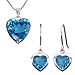 Ocean's Heart-Shaped Aquamarine Cubic Zirconia Platinum Overlay Sterling Silver Pendant Necklace & Earrings Set (8.5 ct)