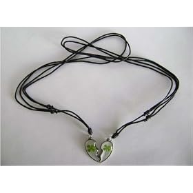 4 leaf Clover Shared Heart Necklaces (set of 2)