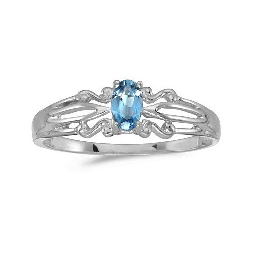 10k White Gold Oval Blue Topaz Ring