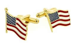 JJ Weston gold plated and enamel American Flag cufflinks with presentation box. Made in the USA