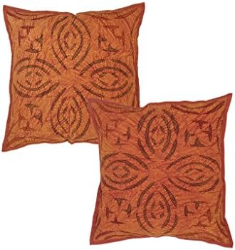 Home Decor Cotton Pillow Cases Red Indian Designer 16x16 Cushion Cover Indian Ethnic Pillow Shams Set Of 2 Applique Work Floral By Rajrang