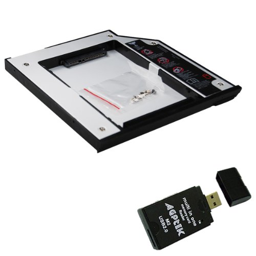 SATA 2ND HDD Hard Disk Drive HDD Bay 2.5" 9.5mm HARD DRIVE caddy for DELL Laptops w/ AGPtek USB All in one card reader