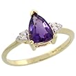 10k Gold Triangular Stone Ring, w/ 1.00 Total Carat Amethyst Stone (9x6mm) & Brilliant Cut Diamonds, 3/8 in. (9mm) wide