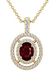 14K Yellow Gold Oval Cut Ruby And Round Diamond Pendant