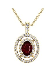 18K Yellow Gold Oval Cut Ruby And Round Diamond Pendant
