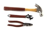 Executive Tool Set in Brown Leather - Hammer, Wrench, Pliers