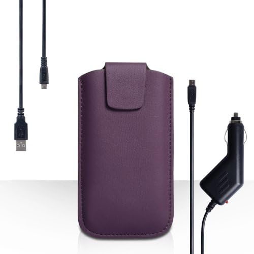 Yousave Accessories Huawei Ascend G6 Case Purple Lichee Leather Pouch Cover With Micro USB Cable And Car Charger
