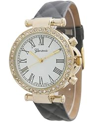 Womens Geneva Roman Numeral Quilted Leather Watch - Grey