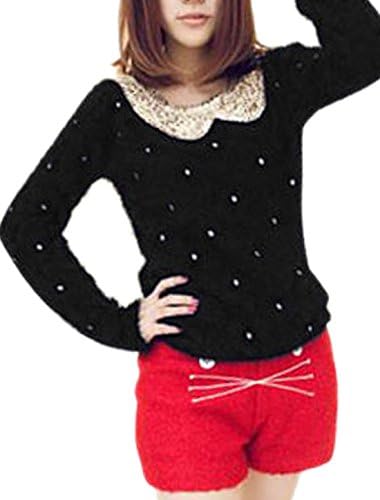Hellojuncao Sequined Fake Pan Collar Decor Plush Sweater For Women