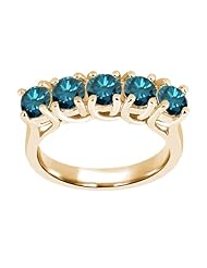 1.35 Ct Round Blue SI1/SI2 Diamond 18K Yellow Gold Ring