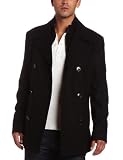 Kenneth Cole Reaction Mens Melton Peacoat With Bib, Black, Small