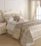 Double 3Pcs Luxury Cream Patchwork Quilted Embroidered Bedspread Set Size 240cm x 260cm, Mavorna