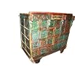 Antique Indian Chest Sideboard Buffet Rustic Carved Animals Red Green Patina