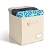 Stylish Label Holder & Two Handle Design Foldable Fabric Storage Cube Closet Organizer by Safari Foldables, 6 Pack Storage Bins, Cream Beige Color - Organizing Baskets For Books Clothes & Toys