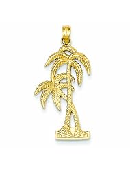 14K Gold Polished & Textured Palm Trees Pendant