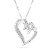 Women's Sterling Silver,Diamond, Mother and Baby Heart Pendant Necklace, (0.02 cttw, I-J Color, I2 Clarity), 18"