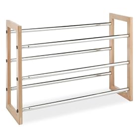 Whitmor 6026-240 Wood and Chrome Expanding Shoe Rack, Natural