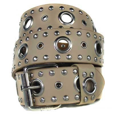 CREAM RIVET SILVER GROMMET LEATHER HARDWARE BELT MEDIUM