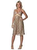 Voom Gold Sequins Lace Babydoll Dress - Gold