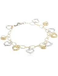 14k Two Tone Bonded Gold and Silver Heart Charm Bracelet
