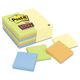 Post-it Notes Super Sticky 65424SSCYN - Office Pack, 3 x 3, Four Colors, 24 90-Sheet Pads/Pack-MMM65424SSCYN