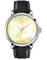 SPRAWL Aanalog Fashion Series Silver Ladies Watches of Genuine Black Leather Strap,Unique Wrist Watch for Women Girls Designed with yellowish spots