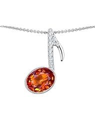 Original Star K (tm) Musical Note Pendant With Simulated Orange Mexican Fire Opal Oval 11x9mm in 925 Sterling Silver