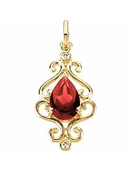 18K Yellow Gold Pear Cut Chatham Created Ruby and Diamond Pendant -- LIFETIME WARRANTY