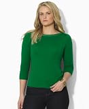 Lauren by Ralph Lauren Plus Size Top, Tania Three-Quarter Sleeve Button Boatneck Pine 1X