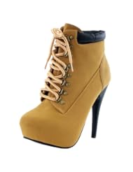 Shoes: Forever Link Womens Compose-01 Tyrant Military Lace Up Platform Ankle Bootie,Camel,7