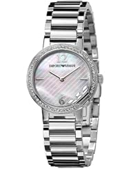 Armani Emporio Black Leather Quartz White Dial Womens Watch - AR0746