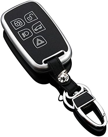 Leather Key Cover Remote Case for Rang Rover SmartKeyless Entry Remote Card 5 Button Silver